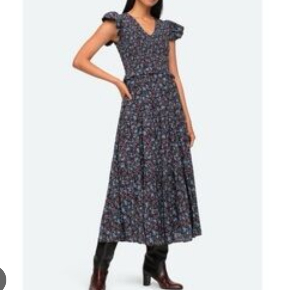 Sea New York Navy Floral Tiered Maxi Skirt